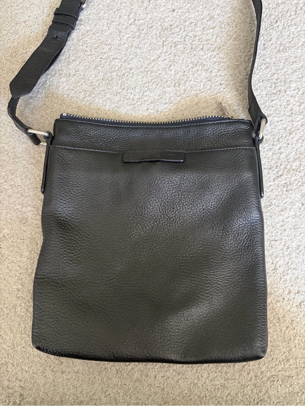 Marc Jacobs Crossbody Black Pebble Leather Bag w/ Front Pocket, Blue Zipper Trim